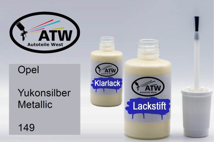 Opel, Yukonsilber Metallic, 149: 20ml Lackstift + 20ml Klarlack - Set, von ATW Autoteile West.